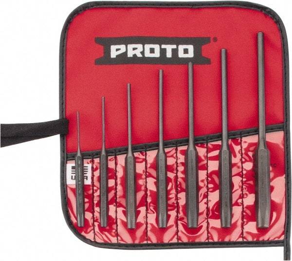 Proto - 7 Piece, 1/16 to 1/4", Pin Punch Set - Round Shank, Comes in Pouch - Exact Industrial Supply