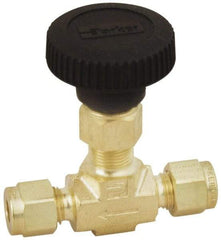 Parker - 3,000 Max psi, 1/8" Pipe, Brass, Inline Instrumentation Needle Valve - Exact Industrial Supply