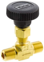 Parker - 3,000 Max psi, 3/8" Pipe, Brass, Inline Instrumentation Needle Valve - MNPT x MNPT End Connections - Exact Industrial Supply