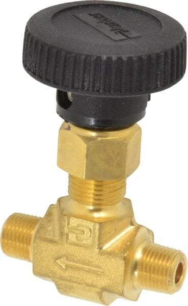 Parker - 3,000 Max psi, 1/8" Pipe, Brass, Inline Instrumentation Needle Valve - MNPT x MNPT End Connections - Exact Industrial Supply