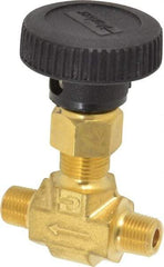 Parker - 3,000 Max psi, 1/8" Pipe, Brass, Inline Instrumentation Needle Valve - MNPT x MNPT End Connections - Exact Industrial Supply