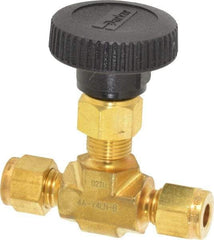 Parker - 3,000 Max psi, 1/4" Pipe, Brass, Inline Instrumentation Needle Valve - Exact Industrial Supply