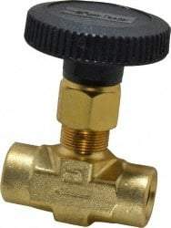 Parker - 3,000 Max psi, 1/4" Pipe, Brass, Inline Instrumentation Needle Valve - FNPT x FNPT End Connections - Exact Industrial Supply