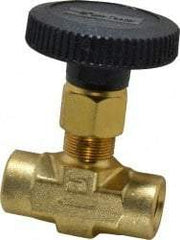 Parker - 3,000 Max psi, 1/4" Pipe, Brass, Inline Instrumentation Needle Valve - FNPT x FNPT End Connections - Exact Industrial Supply