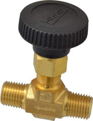 Parker - 3,000 Max psi, 1/4" Pipe, Brass, Inline Instrumentation Needle Valve - MNPT x MNPT End Connections - Exact Industrial Supply