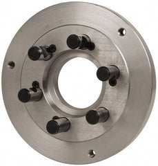 Buck Chuck Company - Adapter Back Plate for 10" Diam Self Centering Lathe Chucks - D1-6 Mount, 3-1/4" Through Hole Diam, 7.858mm ID, 10" OD, 0.985" Flange Height, Steel - Exact Industrial Supply