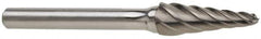 Atrax - 3/8" Cut Diam, 1/4" Shank Diam, Taper Head Fluted Cut Burr - Radius End, 1-1/16" LOC, 2-15/16" OAL - Exact Industrial Supply