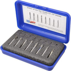 Atrax - 8 Piece, 1/4" Shank Burr Set - Tungsten Carbide, Multiple Head Shape - Exact Industrial Supply