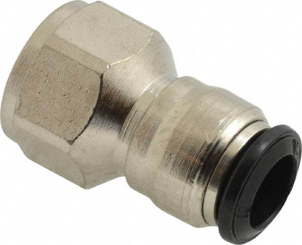 Alpha Technologies - 8mm Outside Diam, 1/4 BSPP, Nickel Plated Brass Push-to-Connect Tube Female Connector - 250 Max psi, Tube to Female BSPP Connection, Buna O-Ring - Exact Industrial Supply