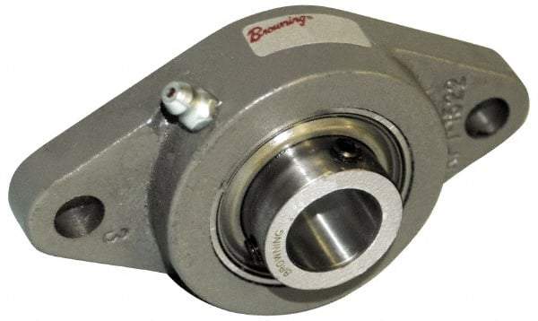 Browning - 2-3/16" ID, 8-1/2" OAL x 5-1/4" OAH 2-Bolt Flange - 6,601 Lb Static Cap, 9,752 Lb Dyn Cap, 7-1/4" Btw Mnt Hole Ctrs, Cast Iron - Exact Industrial Supply