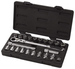 GearWrench - 23 Piece 3/8" Drive Pass Through Standard Socket Set - 3/8 to 7/8", 10 to 19mm, Inch/Metric Measurement Standard - Exact Industrial Supply