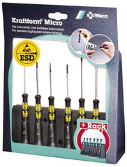 Wera - 6 Piece Phillips & Slotted Screwdriver Set - Blade Sizes: Width mm 1.2, 1.2, 1.8 & 2.5, Bit Sizes: Philips #0 to #1, Metric Length mm: 40, 60 & 80mm - Exact Industrial Supply