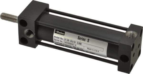 Parker - 3" Stroke x 1" Bore Double Acting Air Cylinder - 1/8 Port, 5/16-18 Rod Thread, 200 Max psi, -10 to 165°F - Exact Industrial Supply