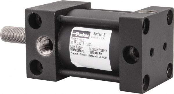 Parker - 1" Stroke x 1-1/4" Bore Double Acting Air Cylinder - 1/8 Port, 3/8-24 Rod Thread, 200 Max psi, -10 to 165°F - Exact Industrial Supply