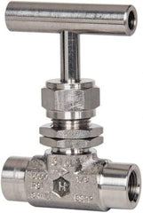 Ham-Let - 5,000 Max psi, 1/4" Pipe, 316 Grade Stainless Steel, Inline Instrumentation Needle Valve - FNPT x FNPT End Connections, Swaglok SS-1RF4-SH - Exact Industrial Supply