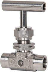Ham-Let - 5,000 Max psi, 1/4" Pipe, 316 Grade Stainless Steel, Inline Stem Vee Instrumentation Needle Valve - FNPT x FNPT End Connections, Swaglok SS-1VF4-SH - Exact Industrial Supply