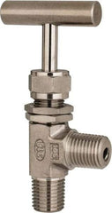 Ham-Let - 5,000 Max psi, 1/4" Pipe, 316 Grade Stainless Steel, Angled Instrumentation Needle Valve - MNPT x MNPT End Connections, Swaglok SS-1RM4-A - Exact Industrial Supply