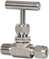 Ham-Let - 5,000 Max psi, 1/8" Pipe, 316 Grade Stainless Steel, Inline Stem Regulating Instrumentation Needle Valve - MNPT x Compression End Connections, Swaglok SS-ORM2-S2 - Exact Industrial Supply