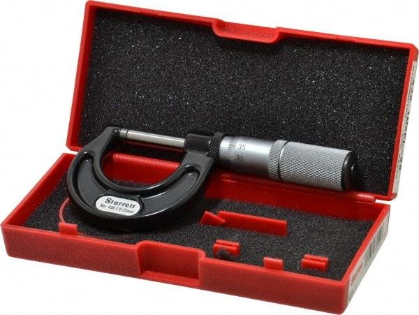 Starrett - 0 to 25mm Range, 0.01mm Graduation, Mechanical Outside Micrometer - Friction Thimble, Accurate to 0.002mm - Exact Industrial Supply