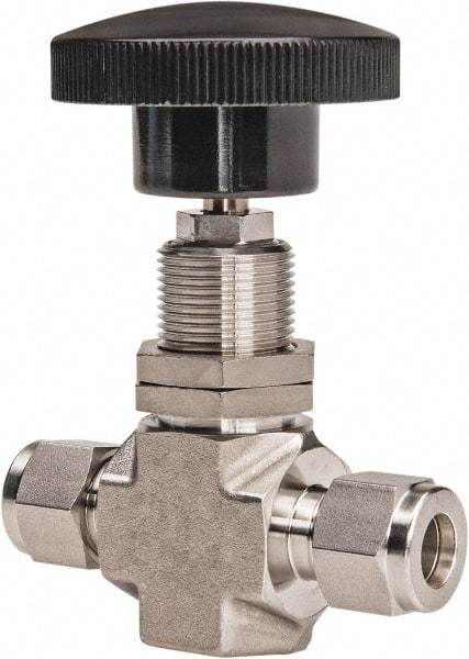 Ham-Let - 5,000 Max psi, 3/8" Pipe, 316 Grade Stainless Steel, Inline Stem Regulating Instrumentation Needle Valve - Compression x Compression End Connections - Exact Industrial Supply