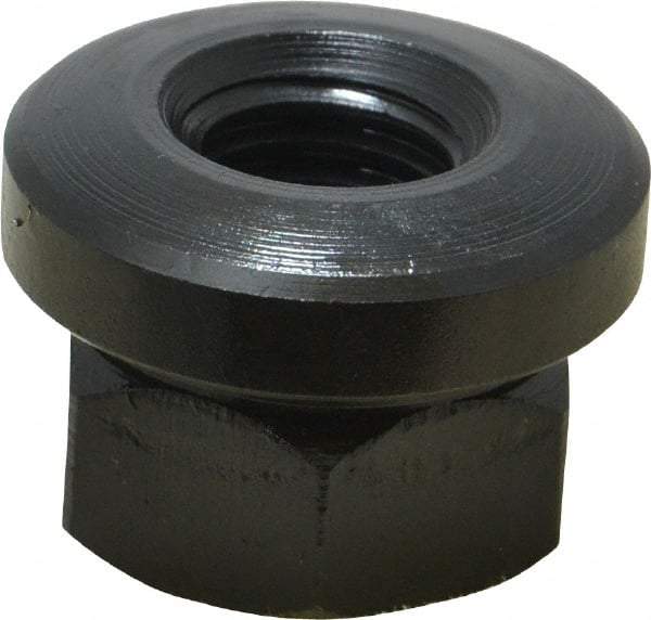 Gibraltar - 1/2-13 Steel Black Oxide Spherical Flange Nut - Grade 12L14, 11/16" High, 1-1/8" Diam x 3/16" High Flange, 1-1/2" Radius - Exact Industrial Supply