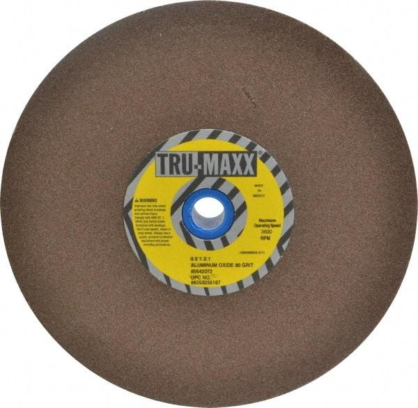 Tru-Maxx - 80 Grit Aluminum Oxide Bench & Pedestal Grinding Wheel - 8" Diam x 1" Hole x 1" Thick, 3600 Max RPM, O Hardness, Medium Grade , Vitrified Bond - Exact Industrial Supply