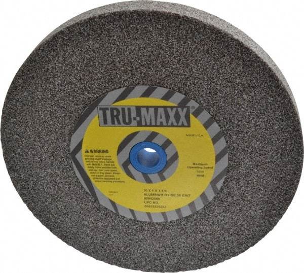 Tru-Maxx - 36 Grit Aluminum Oxide Bench & Pedestal Grinding Wheel - 10" Diam x 1-1/4" Hole x 1" Thick, 3250 Max RPM, P Hardness, Very Coarse Grade , Vitrified Bond - Exact Industrial Supply