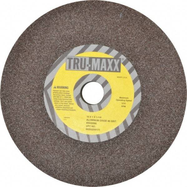 Tru-Maxx - 46 Grit Aluminum Oxide Bench & Pedestal Grinding Wheel - 10" Diam x 1-1/4" Hole x 1" Thick, 3250 Max RPM, P Hardness, Coarse Grade , Vitrified Bond - Exact Industrial Supply
