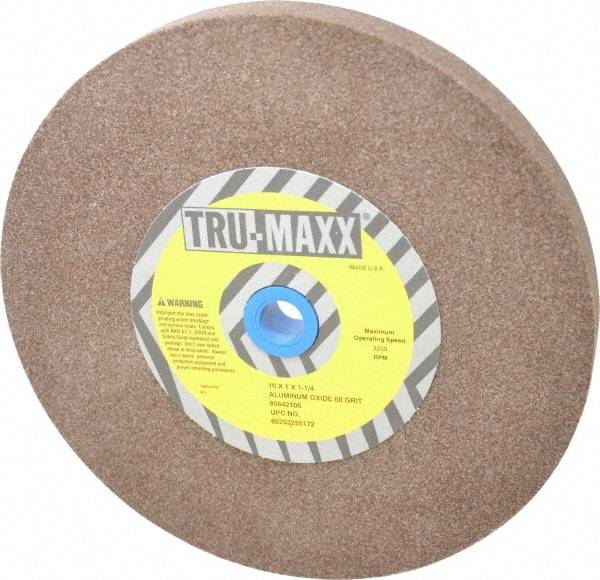 Tru-Maxx - 60 Grit Aluminum Oxide Bench & Pedestal Grinding Wheel - 10" Diam x 1-1/4" Hole x 1" Thick, 3250 Max RPM, P Hardness, Medium Grade , Vitrified Bond - Exact Industrial Supply