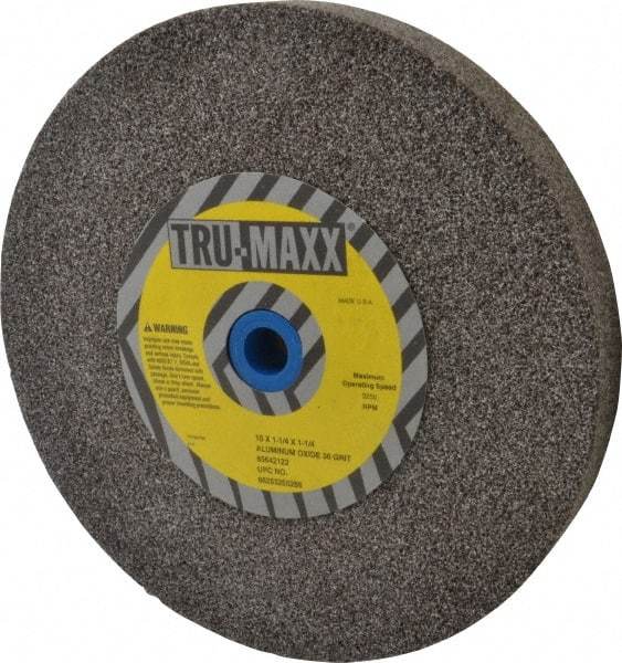 Tru-Maxx - 36 Grit Aluminum Oxide Bench & Pedestal Grinding Wheel - 10" Diam x 1-1/4" Hole x 1-1/4" Thick, 3250 Max RPM, O Hardness, Very Coarse Grade , Vitrified Bond - Exact Industrial Supply