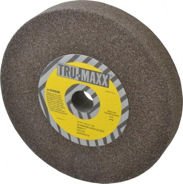 Tru-Maxx - 46 Grit Aluminum Oxide Bench & Pedestal Grinding Wheel - 10" Diam x 1-1/4" Hole x 1-1/2" Thick, 3250 Max RPM, P Hardness, Coarse Grade , Vitrified Bond - Exact Industrial Supply