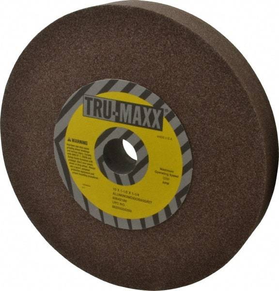 Tru-Maxx - 60 Grit Aluminum Oxide Bench & Pedestal Grinding Wheel - 10" Diam x 1-1/2" Hole x 1-1/2" Thick, 3250 Max RPM, P Hardness, Medium Grade , Vitrified Bond - Exact Industrial Supply