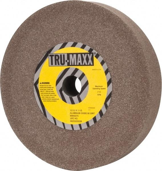 Tru-Maxx - 80 Grit Aluminum Oxide Bench & Pedestal Grinding Wheel - 12" Diam x 1-1/2" Hole x 2" Thick, 2705 Max RPM, P Hardness, Medium Grade , Vitrified Bond - Exact Industrial Supply