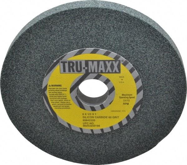 Tru-Maxx - 60 Grit Silicon Carbide Bench & Pedestal Grinding Wheel - 6" Diam x 1" Hole x 1/2" Thick, 5410 Max RPM, K Hardness, Medium Grade , Vitrified Bond - Exact Industrial Supply