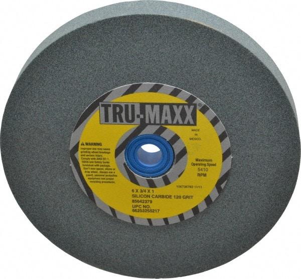 Tru-Maxx - 120 Grit Silicon Carbide Bench & Pedestal Grinding Wheel - 6" Diam x 1" Hole x 3/4" Thick, 5410 Max RPM, K Hardness, Fine Grade , Vitrified Bond - Exact Industrial Supply