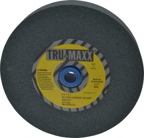 Tru-Maxx - 120 Grit Silicon Carbide Bench & Pedestal Grinding Wheel - 6" Diam x 1" Hole x 1" Thick, 5410 Max RPM, K Hardness, Fine Grade , Vitrified Bond - Exact Industrial Supply