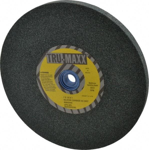 Tru-Maxx - 60 Grit Silicon Carbide Bench & Pedestal Grinding Wheel - 7" Diam x 1" Hole x 1/2" Thick, 3600 Max RPM, K Hardness, Medium Grade , Vitrified Bond - Exact Industrial Supply