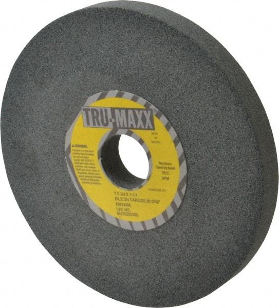 Tru-Maxx - 80 Grit Silicon Carbide Bench & Pedestal Grinding Wheel - 7" Diam x 1-1/4" Hole x 3/4" Thick, 3600 Max RPM, K Hardness, Medium Grade , Vitrified Bond - Exact Industrial Supply