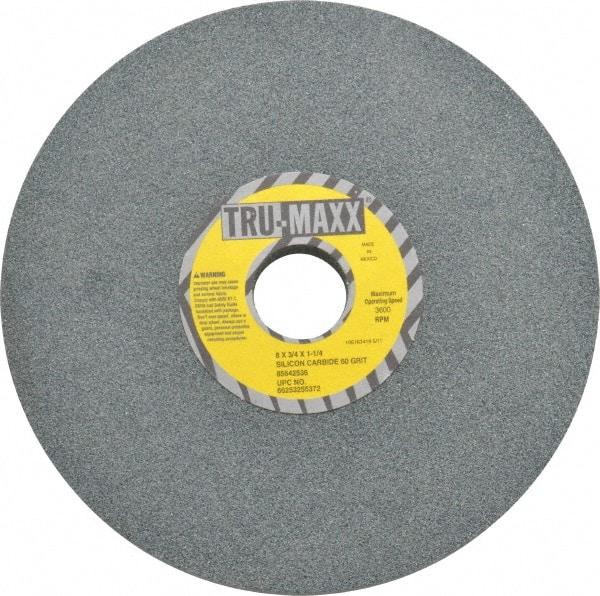 Tru-Maxx - 60 Grit Silicon Carbide Bench & Pedestal Grinding Wheel - 8" Diam x 1-1/4" Hole x 3/4" Thick, 3600 Max RPM, K Hardness, Medium Grade , Vitrified Bond - Exact Industrial Supply
