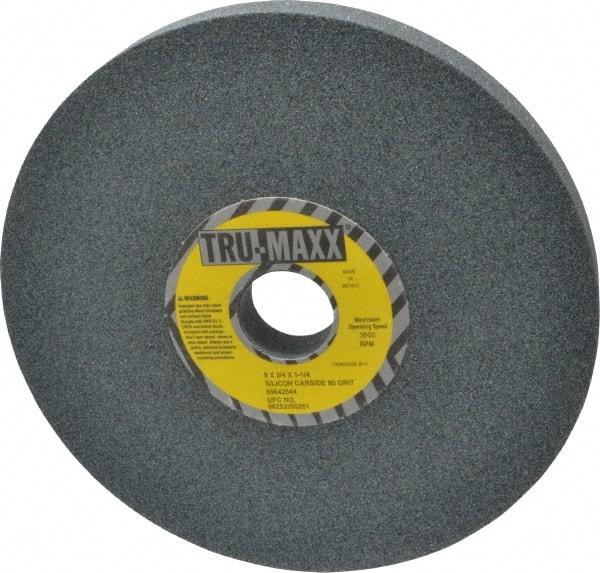 Tru-Maxx - 80 Grit Silicon Carbide Bench & Pedestal Grinding Wheel - 8" Diam x 1-1/4" Hole x 3/4" Thick, 3600 Max RPM, K Hardness, Medium Grade , Vitrified Bond - Exact Industrial Supply