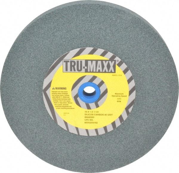 Tru-Maxx - 80 Grit Silicon Carbide Bench & Pedestal Grinding Wheel - 10" Diam x 1-1/4" Hole x 1" Thick, 3250 Max RPM, K Hardness, Medium Grade , Vitrified Bond - Exact Industrial Supply