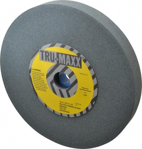 Tru-Maxx - 80 Grit Silicon Carbide Bench & Pedestal Grinding Wheel - 12" Diam x 1-1/2" Hole x 1-1/2" Thick, 2705 Max RPM, K Hardness, Medium Grade , Vitrified Bond - Exact Industrial Supply