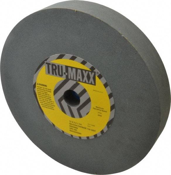 Tru-Maxx - 120 Grit Silicon Carbide Bench & Pedestal Grinding Wheel - 12" Diam x 1-1/4" Hole x 2" Thick, 2705 Max RPM, K Hardness, Fine Grade , Vitrified Bond - Exact Industrial Supply