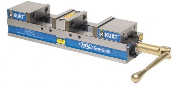 Kurt - 4" Jaw Width, 2-63/64" Jaw Opening Capacity, Horizontal Stationary Machine Vise - Manual Operation, 5,870 Lb Capacity, 1 Station, 17.7" Long x 3.775" High x 1-13/32" Deep, 35.56mm Jaw Height - Exact Industrial Supply