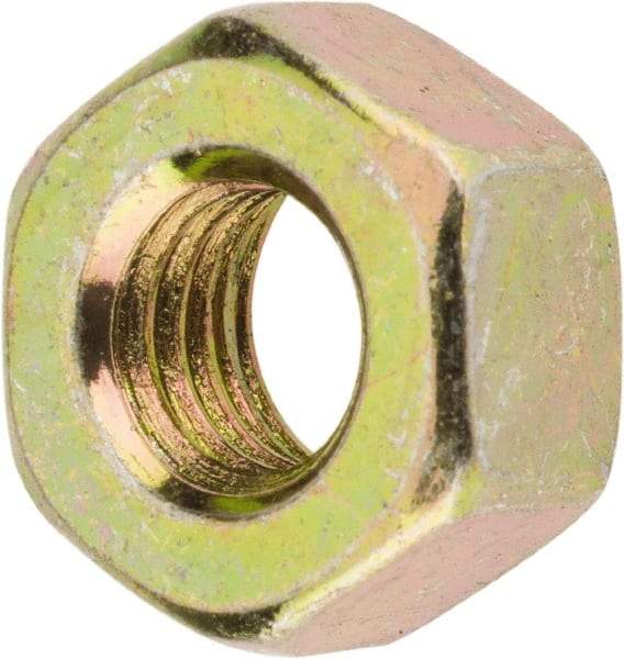 Value Collection - 1/4-28 UNF Steel Right Hand Hex Nut - 7/16" Across Flats, 7/32" High, Zinc Yellow Dichromate Finish - Exact Industrial Supply