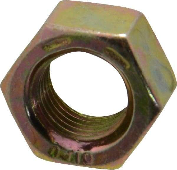 Value Collection - 3/8-24 UNF Steel Right Hand Hex Nut - 9/16" Across Flats, 21/64" High, Zinc Yellow Dichromate Finish - Exact Industrial Supply
