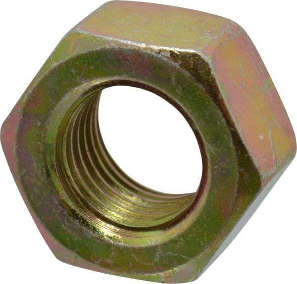 Value Collection - 7/16-20 UNF Steel Right Hand Hex Nut - 11/16" Across Flats, 3/8" High, Zinc Yellow Dichromate Finish - Exact Industrial Supply