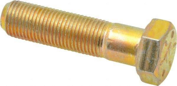 Made in USA - 1/2-20 UNF, 2" Length Under Head Hex Head Cap Screw - Partially Threaded, Grade 8 Alloy Steel, Zinc Yellow Dichromate Finish, 3/4" Hex - Exact Industrial Supply