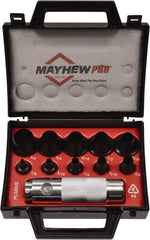 Mayhew - 11 Piece, 1/8 to 3/4", Hollow Punch Set - Round Shank, Alloy Steel, Comes in Plastic Case - Exact Industrial Supply