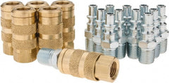 Coilhose Pneumatics - 18 Piece 1/4" Body 1/4 NPT Brass/Steel ARO Pneumatic Coupling Plug Set - Exact Industrial Supply